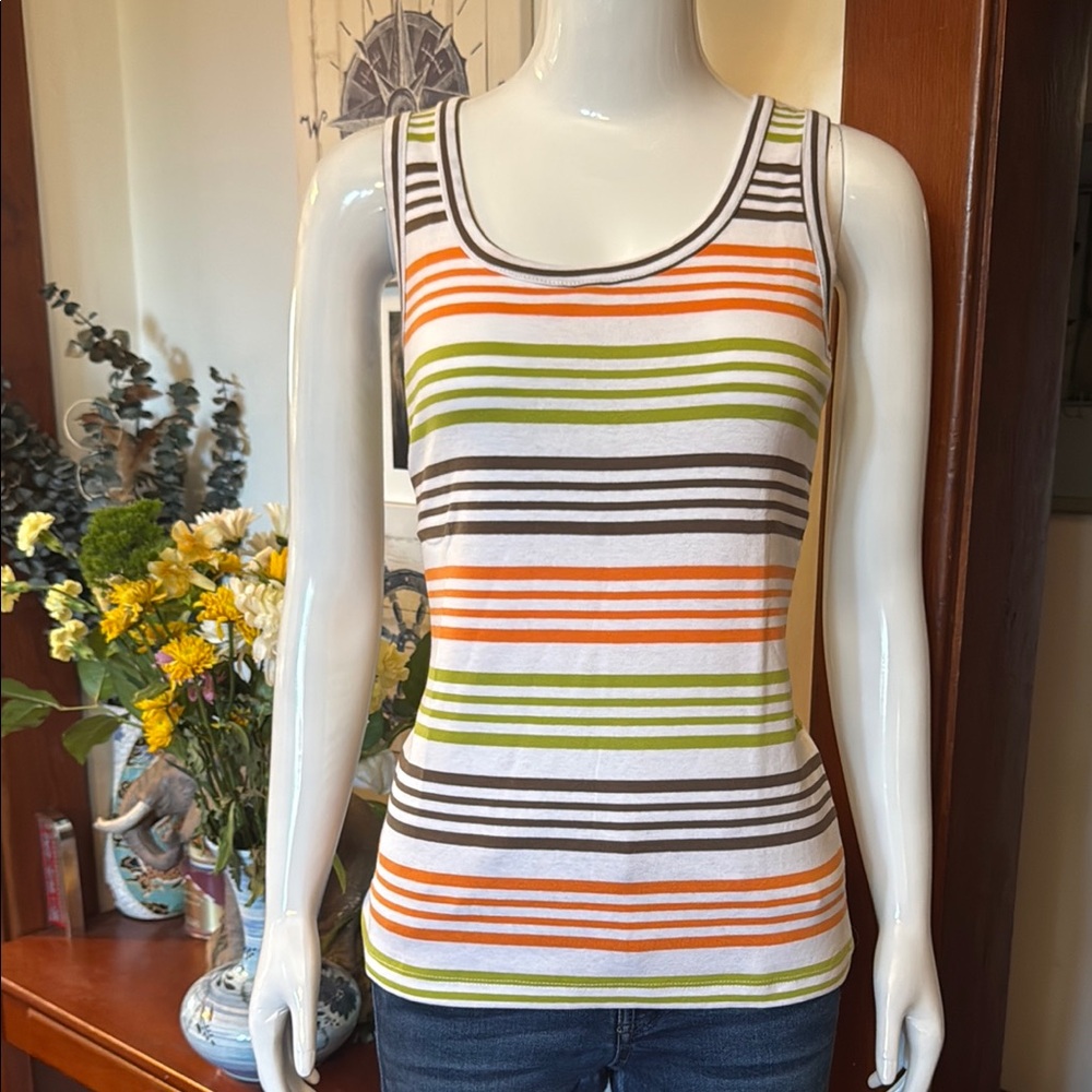 NWT northern reflections size small Striped Sleeveless Top -Orange, Green, Brown
